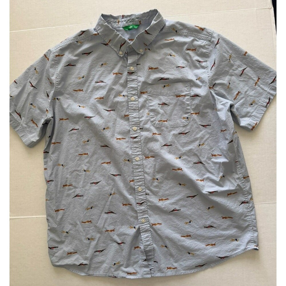 Dip Men’s Novelty Print XLT Button Up Shirt Swimmers AOP Swim Blue Cotton Tall